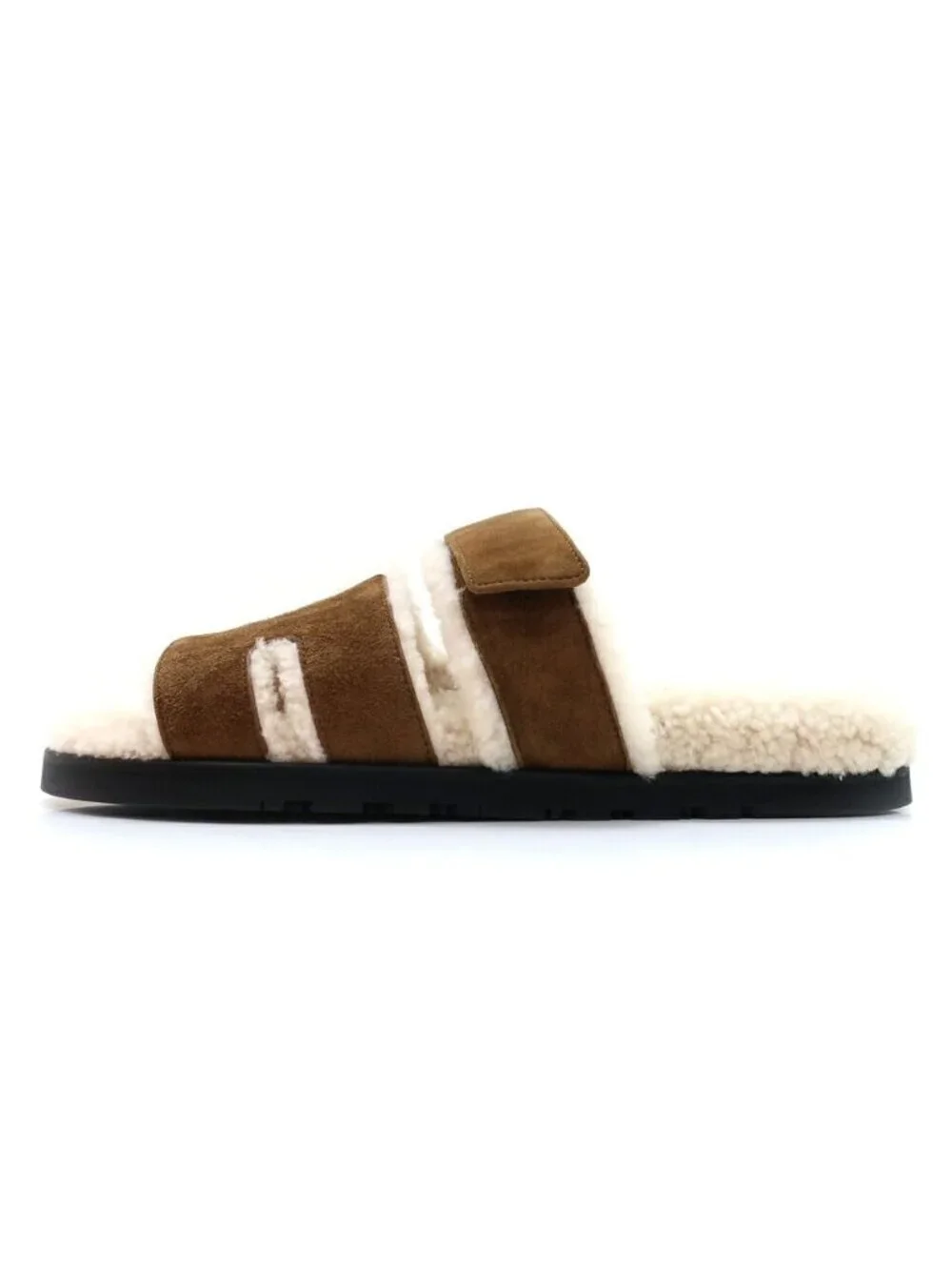 Hermes Heaven Chypre Sandals 42 Brown Fume Ecru Sheepskin Fluffy